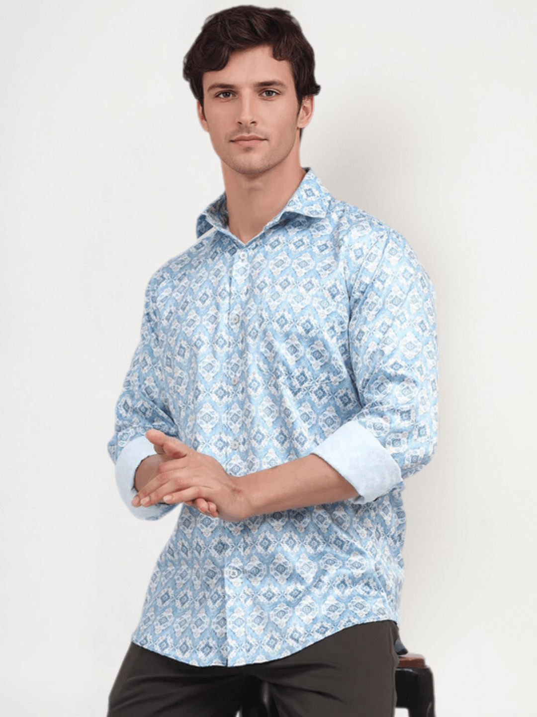 Men'S Poly Satin Lycra Mint Green Digital Printed Shirt-38