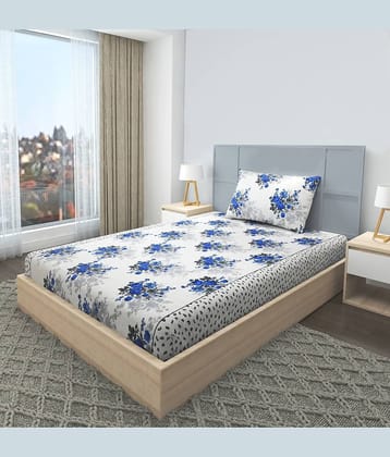Apala Microfiber Floral Single Bedsheet with 1 Pillow Cover - Blue