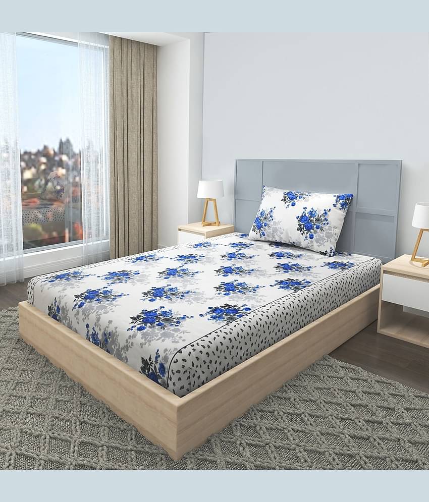 Apala Microfiber Floral Single Bedsheet with 1 Pillow Cover - Blue