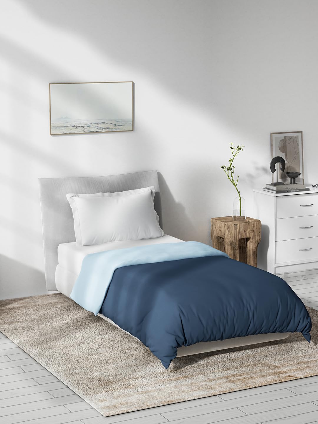 DDECOR - Spectrum Collection 100% Cotton Plain & Texture Pattern 180TC Single Quilt|229 CM X 274 CM| - Blue