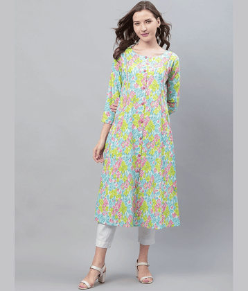 Vaamsi Rayon Printed Front Slit Women's Kurti - Multicoloured ( Pack of 1 )