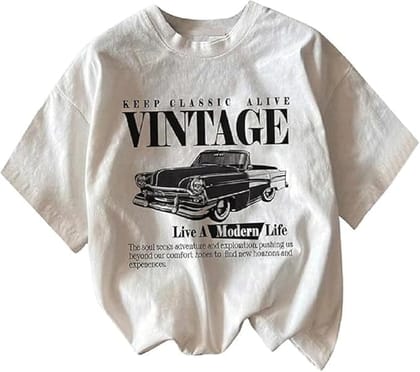 Women Short Sleeve Cotton Blend Oversized Printed Round Neck T-Shirt White (Size L)