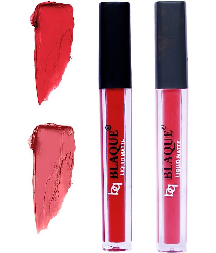 bq BLAQUE Matte Liquid Lipstick Combo Set of 2 Pcs 4ml each, Long Lasting & Waterproof - Orangish Red & Pinkish Peach