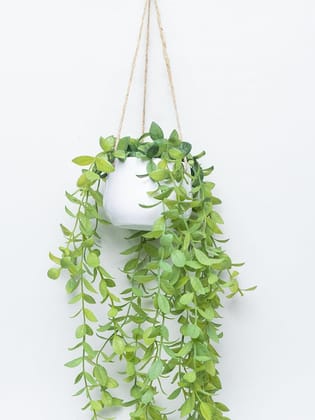 Artificial Greenery Hanging Plant With White Pot - For Wall Décor