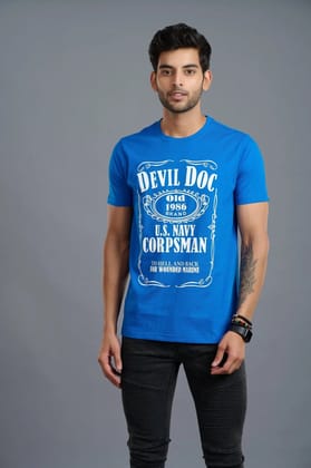 Devil Doc Printed Royal Blue T-Shirt for Men S
