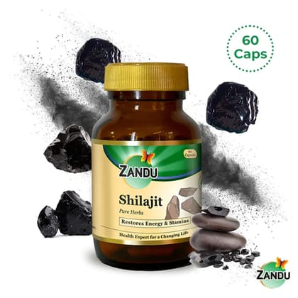 Zandu Shilajit Capsules with 100% Pure Himalayan Shilajit for Strength, Vigor & Vitality (60 Caps)