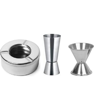 Dynore Set of 3- Stainless Steel 1 Lid ash tray and 2 peg measure