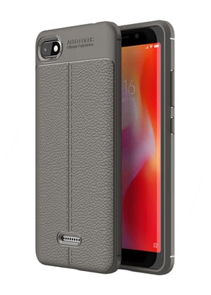 Vegan Leather Rugged Flexible TPU Series Shockproof Armor Back Cover for Xiaomi Redmi 6A 5.45 inch, Grey