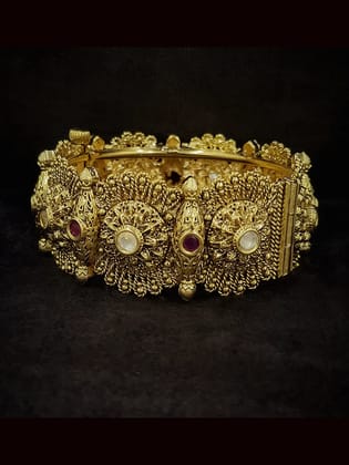 Set of two kundan and ruby stone studded openable flower design kada's-2'4