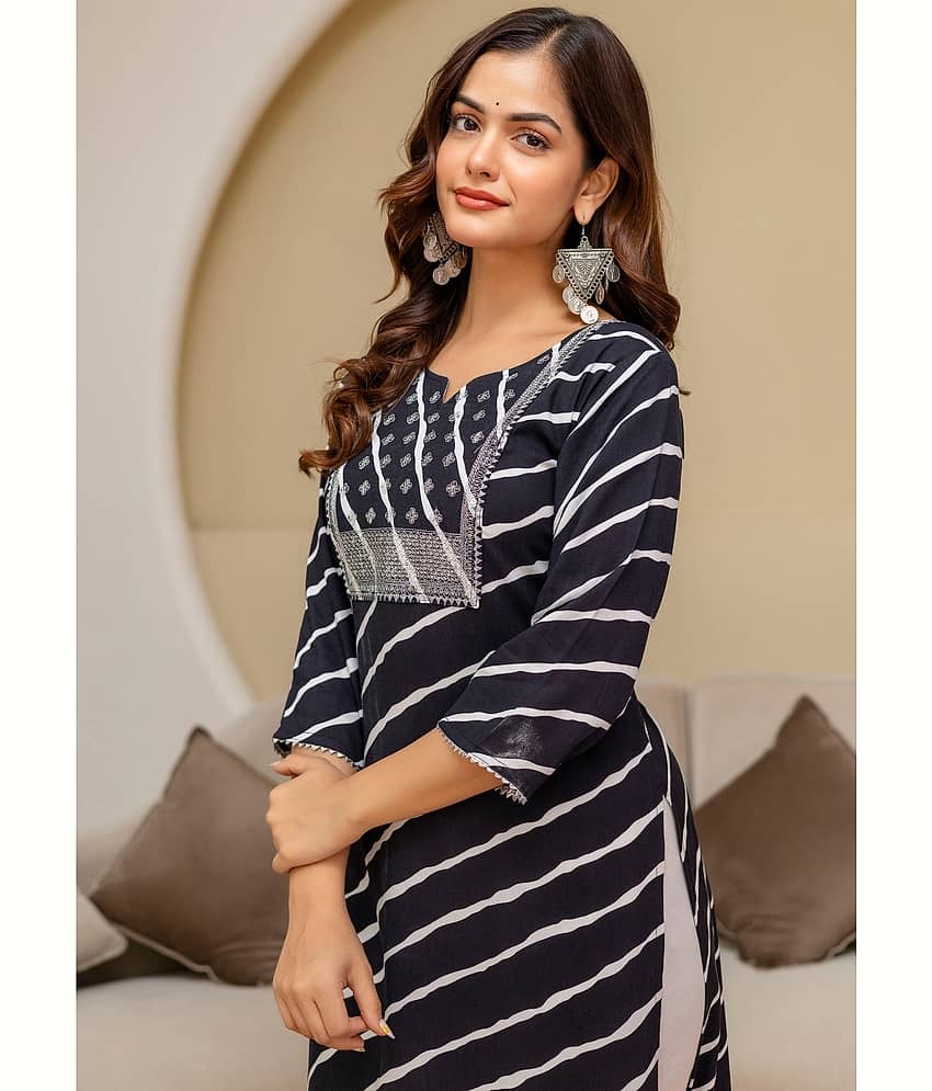 Kapadia Women Rayon Embroidered Straight Kurti ( Black )