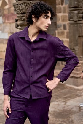 TEXTURED SHIRT-S / Aubergine