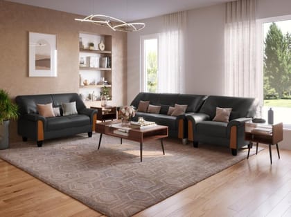 Parto Plus 3 Seater Sofa (Synthetic Leather, Black)