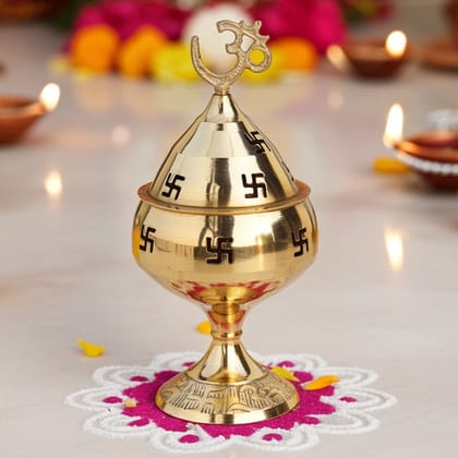 Brass Table Decor Oil Lamp Om Pakija Deepak  - Premium Brass Lamp for Puja Décor, Height : 4.1 Inch (ZMAS164 E)