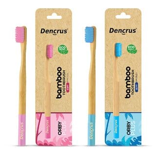 DENCRUS Orby Plus Bamboo Toothbrush For Adults (Blue, Pink), Natural Soft Bristles, Eco-Friendly Toothbrush