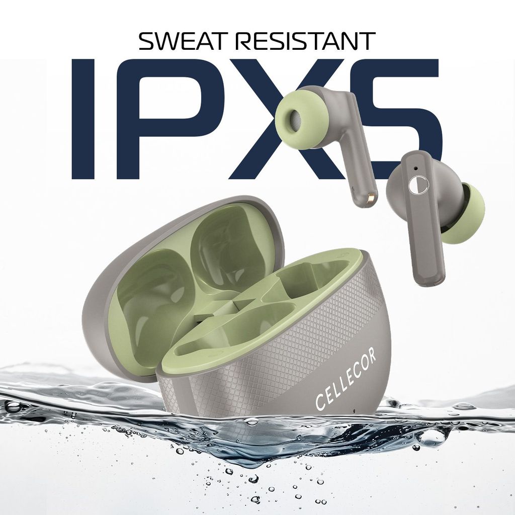 Cellecor BroPods C105 Tune TWS |45H Playtime, ENC, 5.3v, IPX5, 50ms Low Latency Gaming Bluetooth-Grey Olive