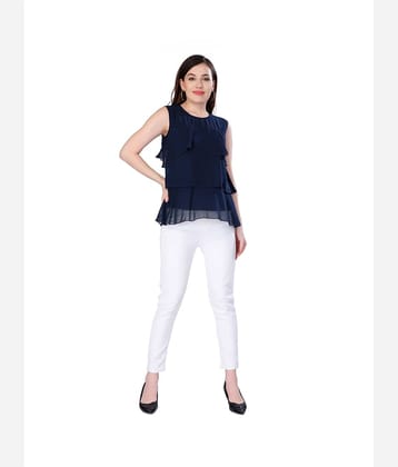 Mantra Fashion Women's Georgette Regular Top ( Navy Blue )