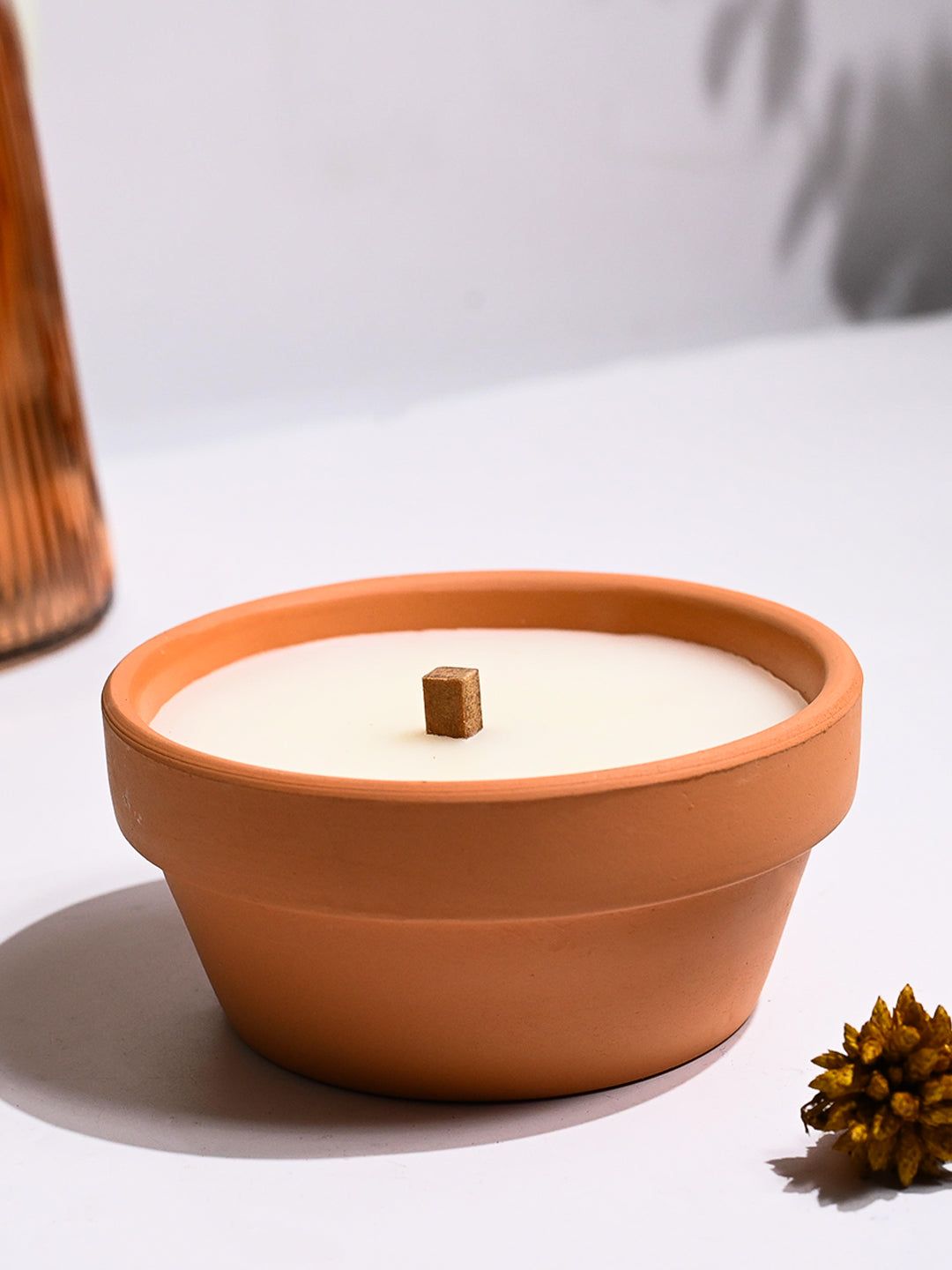 Terracotta Pot Soy Candle with Wooden Wick for Home Decor & Relaxation