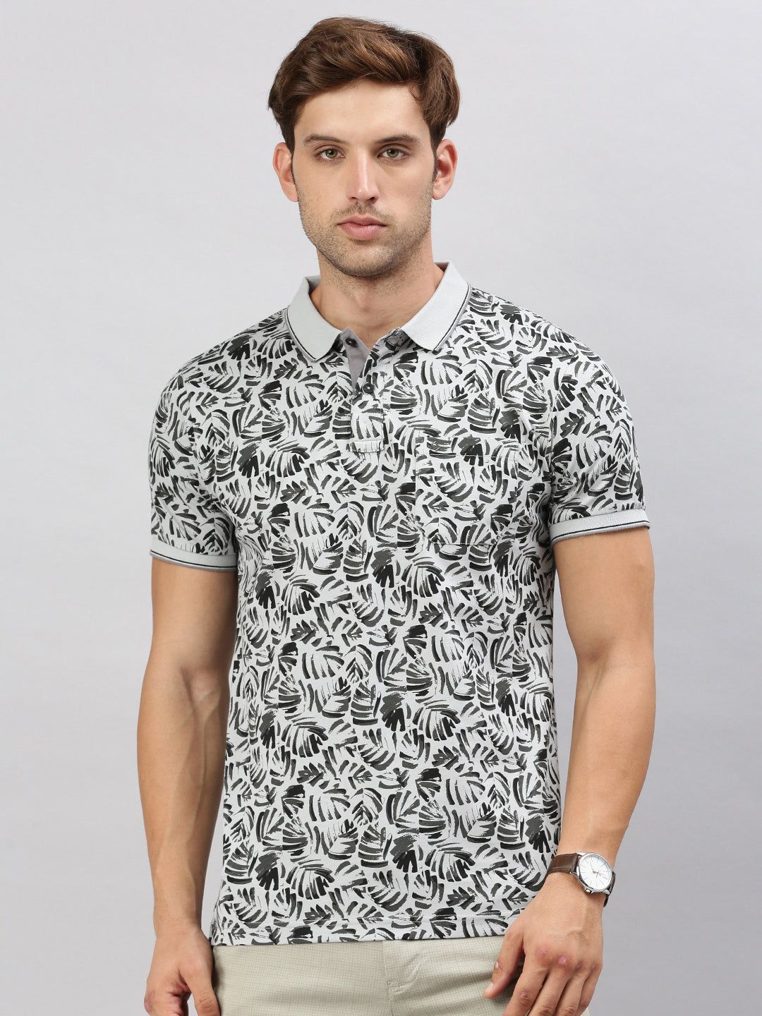 Classic Polo Men's Half Sleeve Grey/Black Polo Neck Cotton Slim Fit T Shirt | BELLO - 296 A SF P