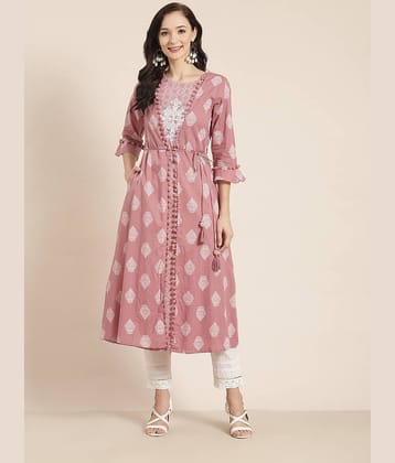 Juniper - Pink Cotton Women's Jacket Style Kurti ( Pack of 1 )