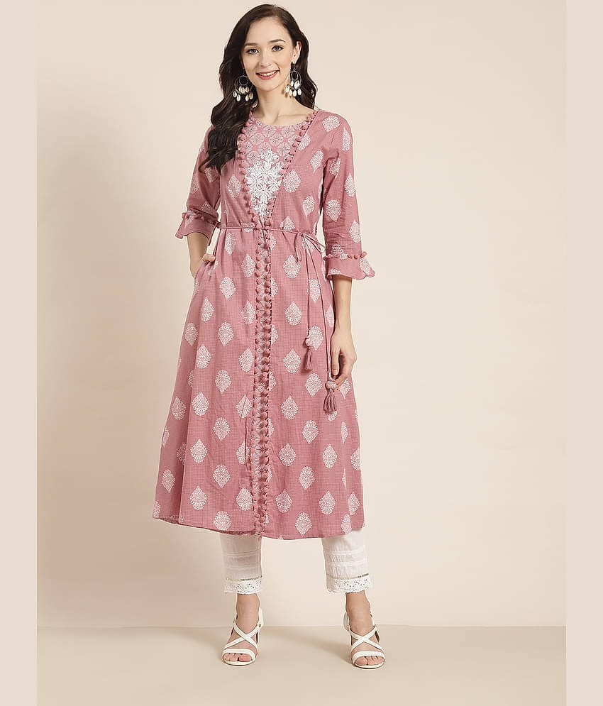 Juniper - Pink Cotton Women's Jacket Style Kurti ( Pack of 1 )