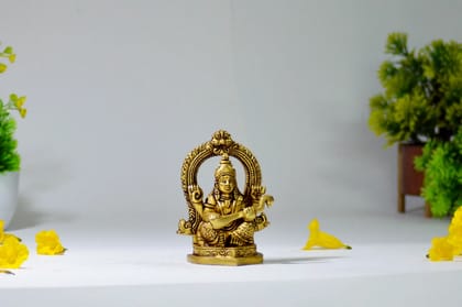 Goddess Saraswati Sitting Idol (Color - Golden, Size - 4.5H * 3L * 2B) by Snova Enterprises