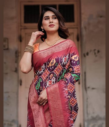 Almaari Fashion Cotton Silk Printed Saree With Unstitched Blouse Piece ( Purple )