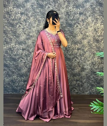 THE PRIVATE LABLE Women Silk Embroidered Gown ( Pink )