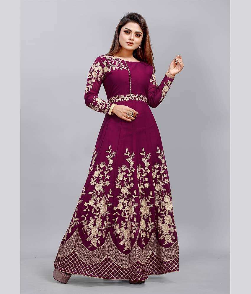 Aika - Wine Anarkali Georgette Women's Semi Stitched Ethnic Gown ( Pack of 1 )