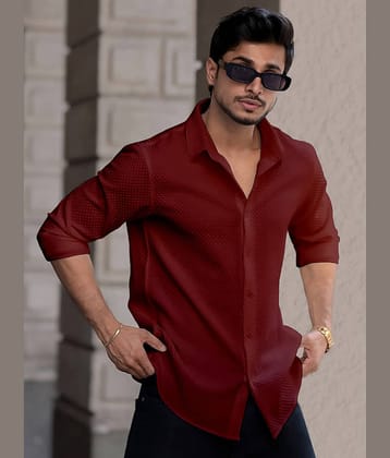 color bucket Cotton Blend Regular Fit Popcorn Textured Full Sleeves Men's Casual Shirt - Maroon ( Pack of 1 )