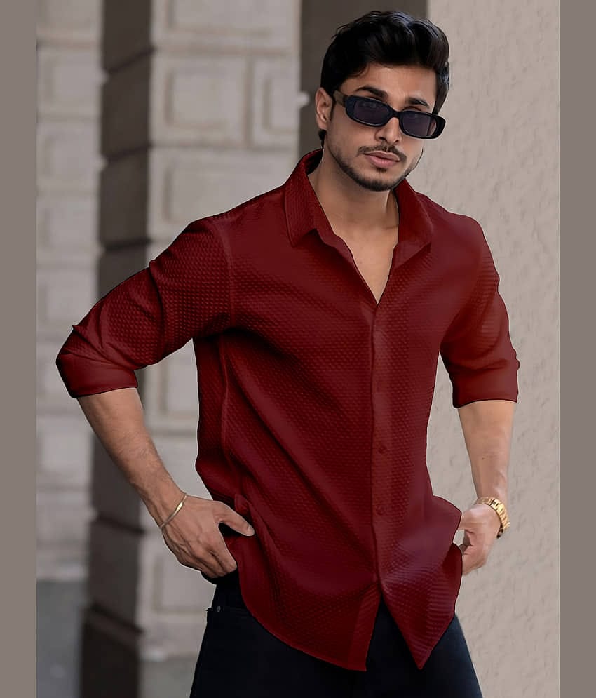 color bucket Cotton Blend Regular Fit Popcorn Textured Full Sleeves Men's Casual Shirt - Maroon ( Pack of 1 )