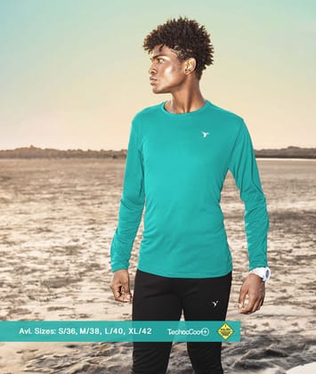 TechnoSport Crew Neck Full Sleeve Dry Fit T Shirt for Men OR-17 (Teal Blue)-S