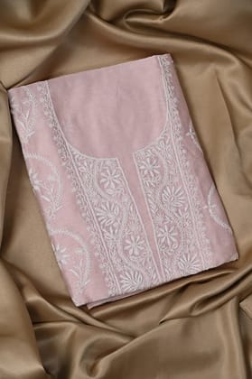 Chanderi Chikankari Length with Dupatta - Pale Pink-Pale Pink / Chanderi / Pearl Work
