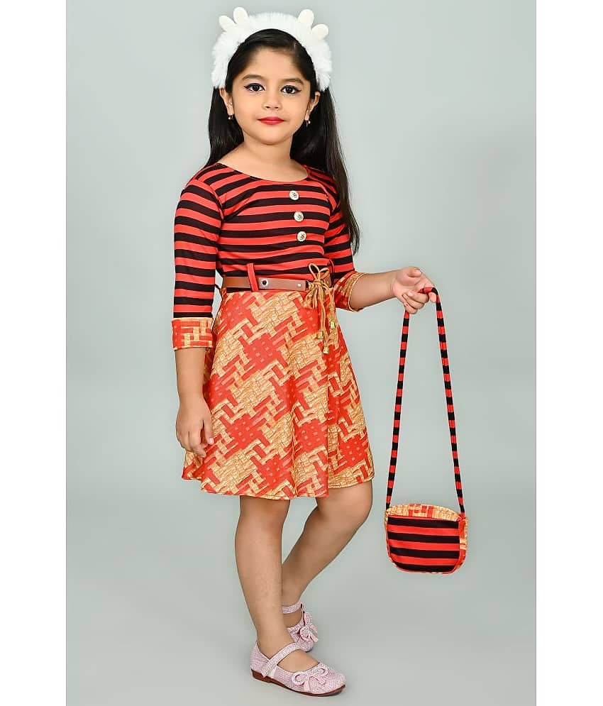 JCT DRESSES Crepe A-line Dress For Girls ( Pack of 1 , Orange )
