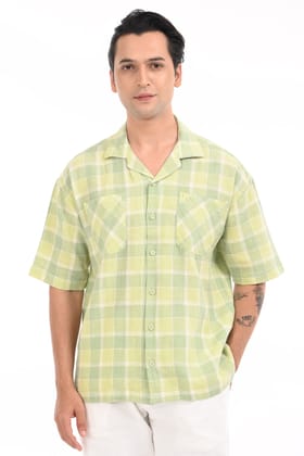 Neon Nautica Checkered Oversized Cotton Shirt-M / Pistachio