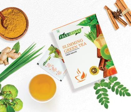 Freshville Slimming Green Tea Bags 15 Bags Natural Herbal Blend for Weight Loss and Glowing Skin 30gm Freshville Slimming Green Tea Bags 15 Bags Natural Herbal Blend for Weight Loss and Glowing Skin 30gm