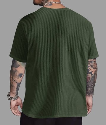 Eyebogler Cotton Blend Oversized Fit Self Design Half Sleeves Men's Round T-Shirt - Green ( Pack of 1 )