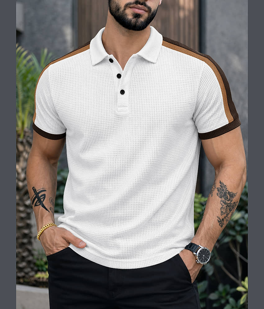 Eyebogler Men Cotton Blend Regular Fit Solid Polo T Shirt ( White )