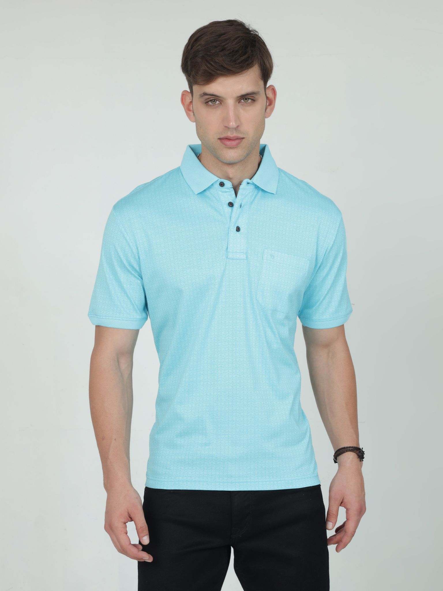 Classic Polo Mens Cotton Half Sleeves Floral Authentic Fit Polo Neck Blue Color T-Shirt | Swank - 07 B Af P