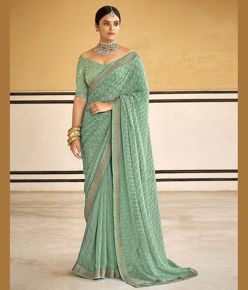 Samah Chiffon Printed Bandhani Sarees With Unstitched Blouse Piece ( Multicolor 2 )