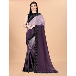 Purple And Pink  Colour Chinon Silk Saree With Lace