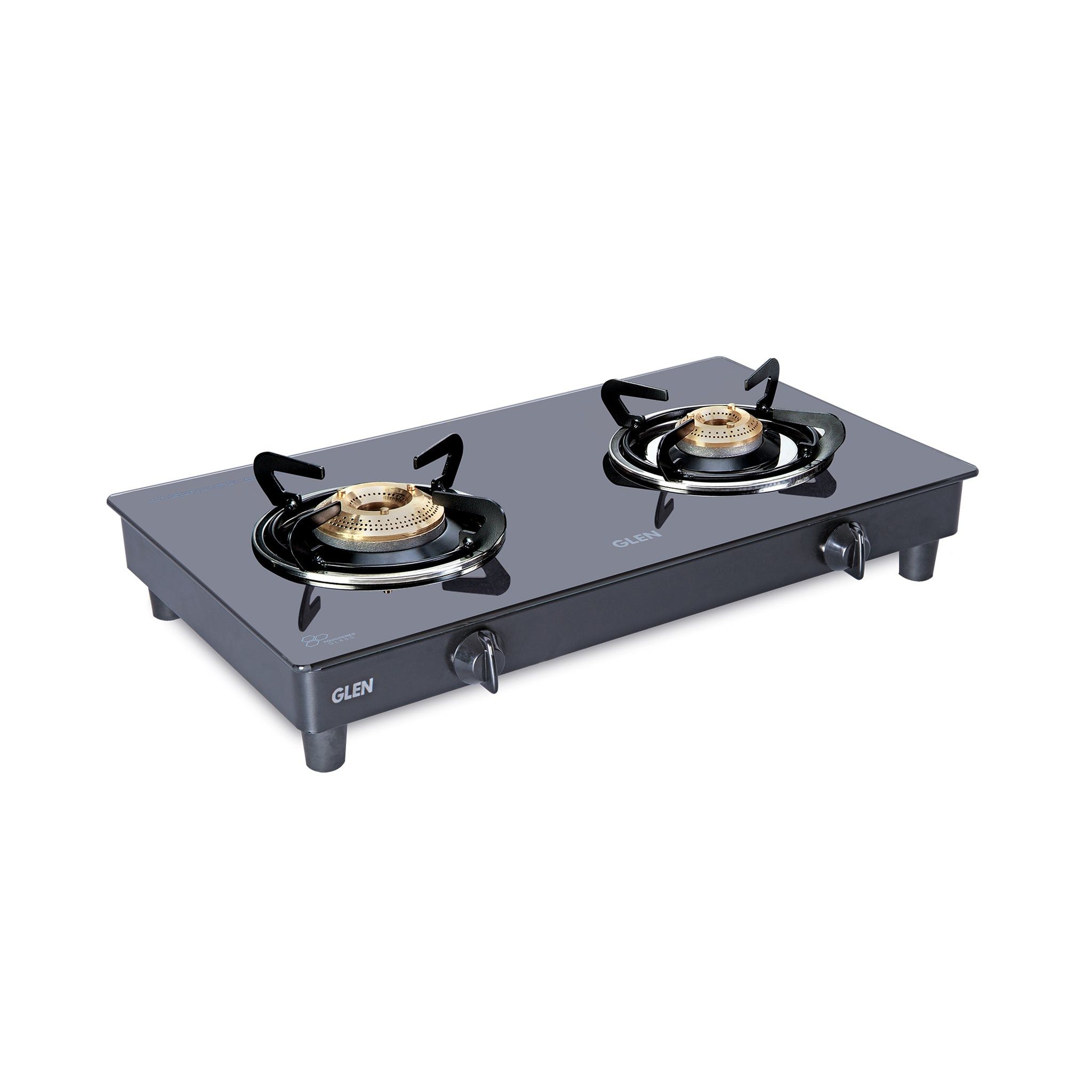 2 Burner Glass Gas Stove with High Flame Brass Burner Black (CT1021GTHFBBBL) - Manual/Auto Ignition