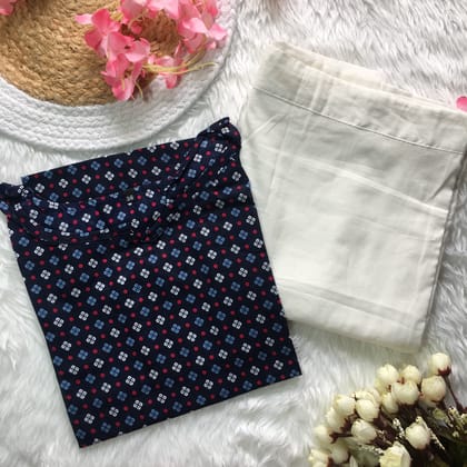 Blue Dot Bandhani - Cord Set - White Pant  - Pure Cotton-34 - XS