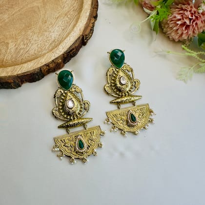 Apala Polish Long Earrings-Green