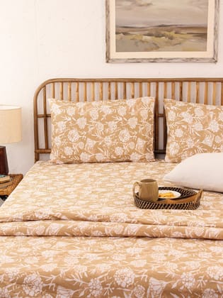 Genda Phool Fitted Bedsheet Set (Beige)