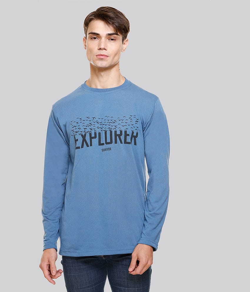 HVBK Pack of 1 Cotton Blend Regular Fit Men's T-Shirt ( Blue )