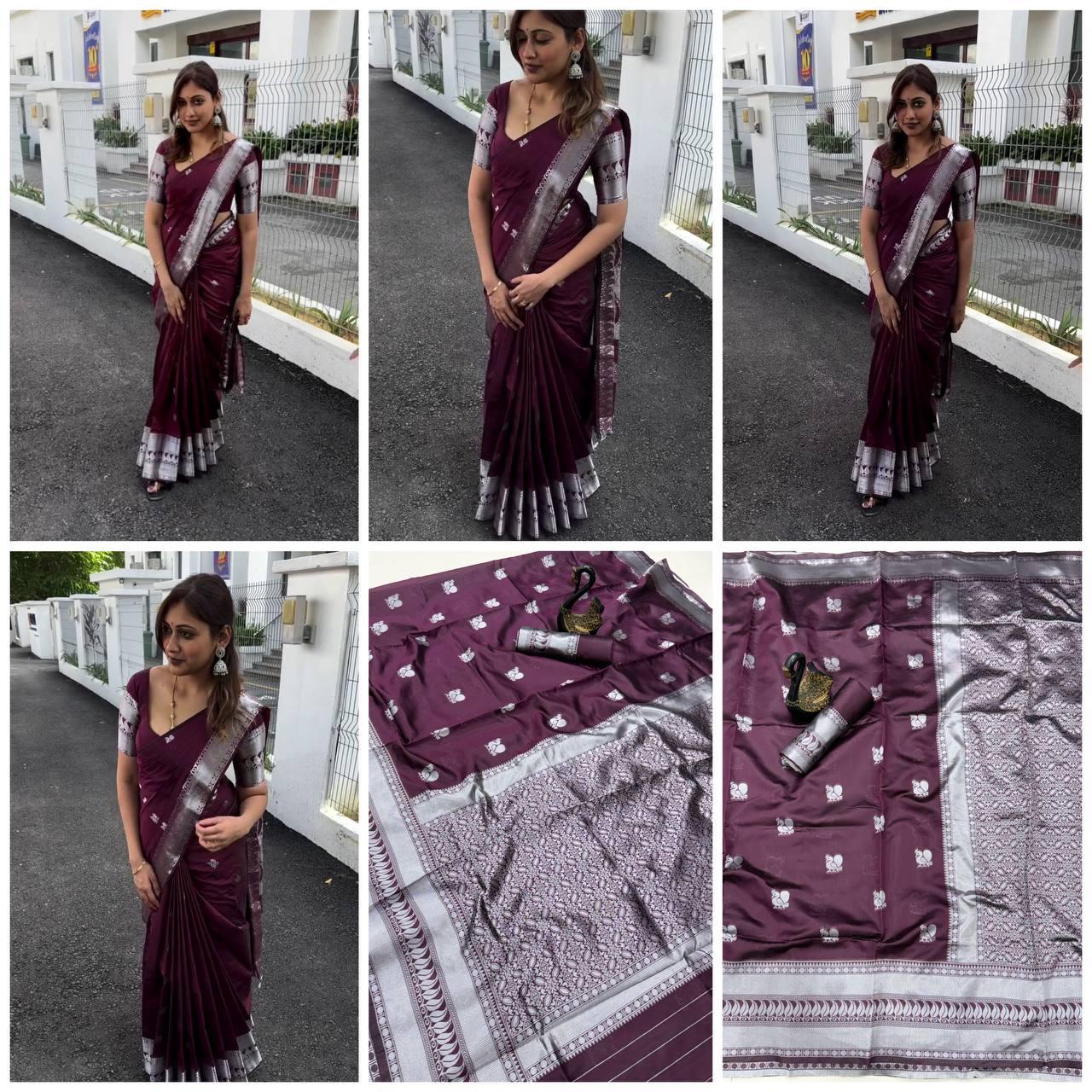 Wine Berry Lichi Silk Saree