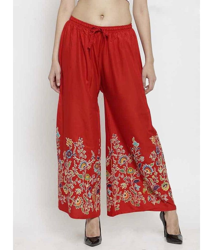 OMAYA Red Rayon Palazzos - Single