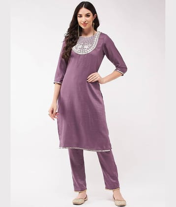 Pannkh - Purple Art Silk Women's Straight Kurti ( Pack of 1 )