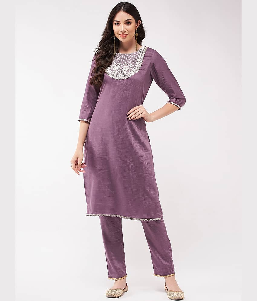 Pannkh - Purple Art Silk Women's Straight Kurti ( Pack of 1 )