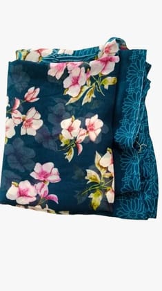 Green and Rose Floral Saree Set with Matching Blouse